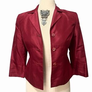 Kate Hill Burgundy 100% Silk Button Front Jacket Size 4P